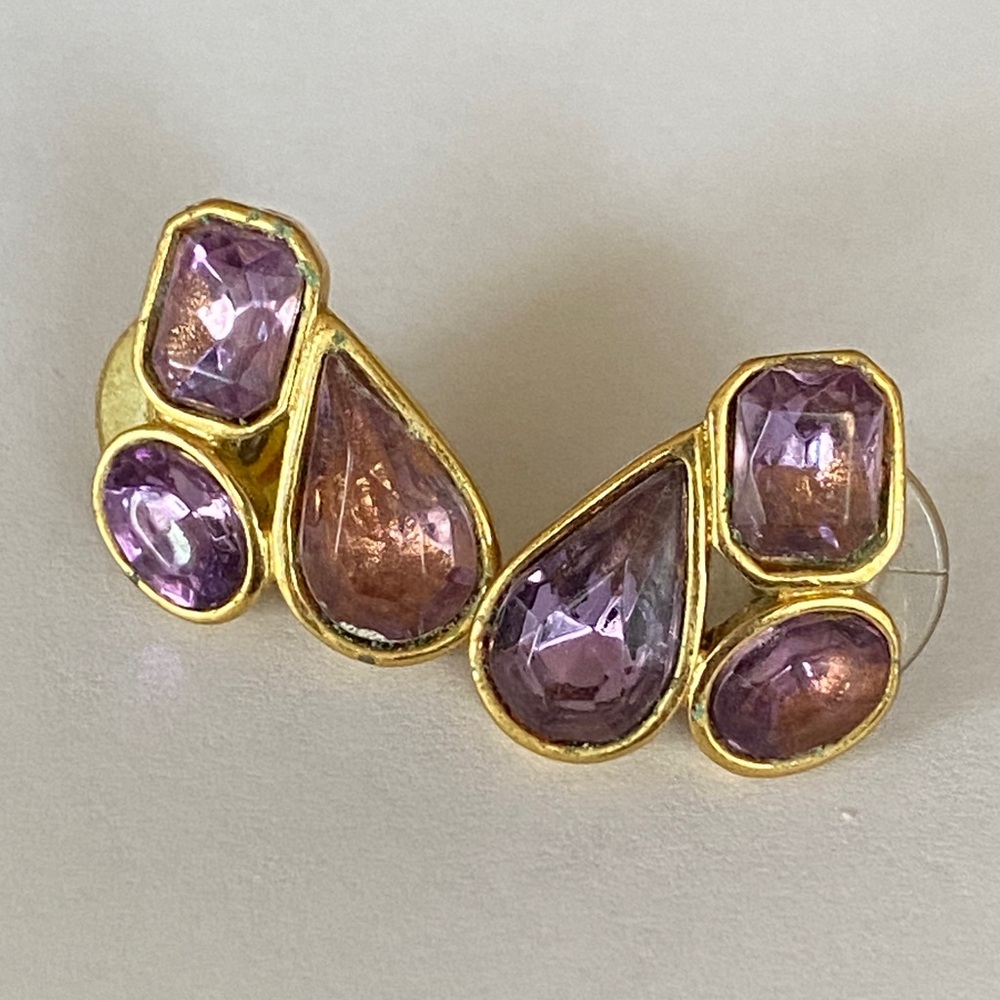 Trifari 80s rare sought after Gold-Tone Earrings with Purple Glass Gems